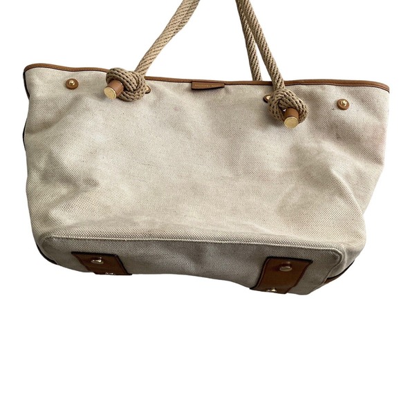 Michael Kors Maritime Beach Tote Canvas Beige X Large Rope Handles - Picture 11 of 15
